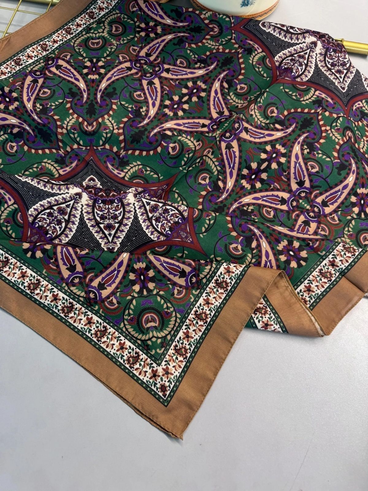 Etro Buta Desenli Pamuk Soft Şal - 377350 - Zümrüt Vizon - Görsel 7