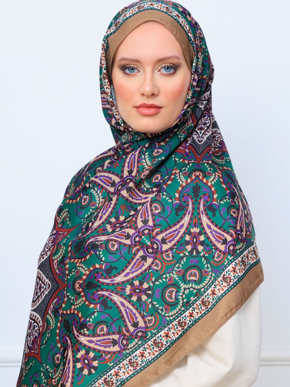 Etro Buta Desenli Pamuk Soft Şal - 377350 - Zümrüt Vizon - Görsel 3