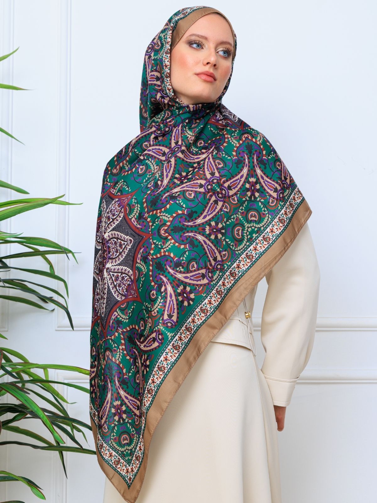 Etro Buta Desenli Pamuk Soft Şal - 377350 - Zümrüt Vizon - Görsel 6