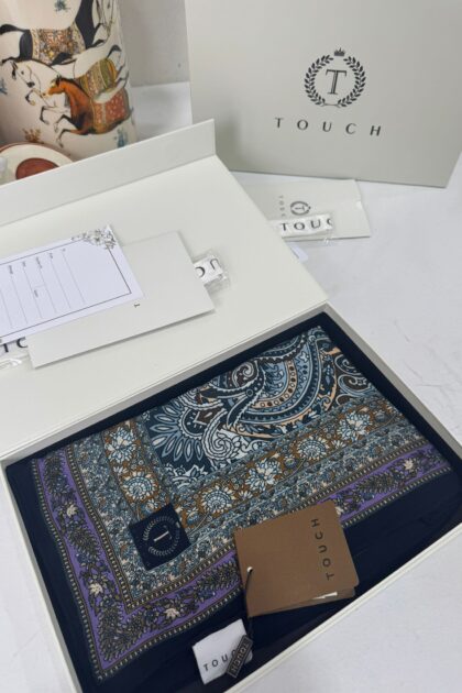 Touch İthal Etnik Desen Yün İpek Şal- 35110 - Siyah Mor
