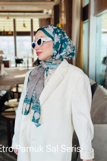 Etnik Etro Desen Pamuk Soft Şal 61534 - Yeşil