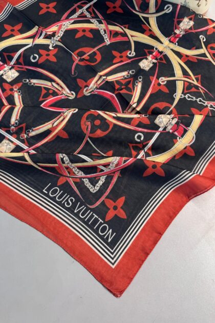 Lv Kemer Desen Pamuk Soft Şal 31230 - Siyah-Bordo