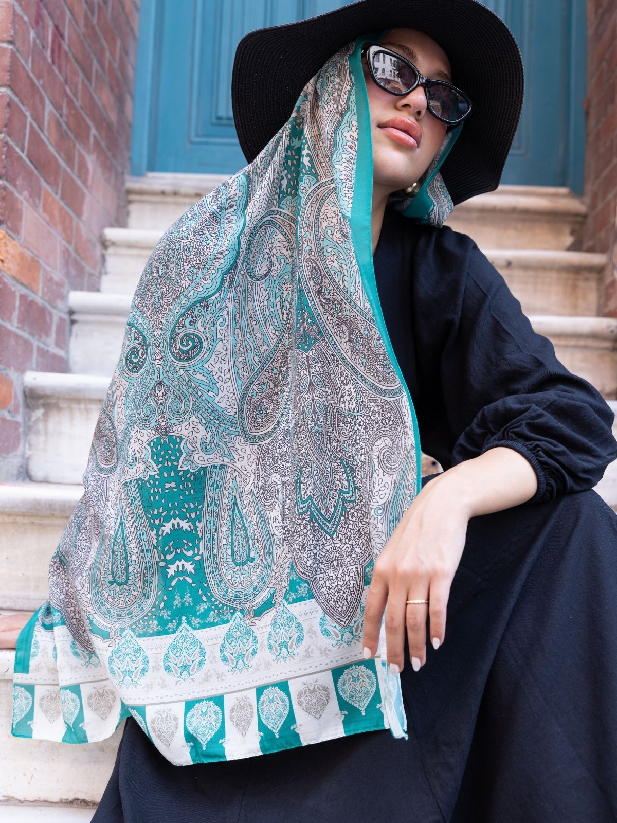 Etnik Etro Desen Pamuk Soft Şal 61534 - Soft Yeşil