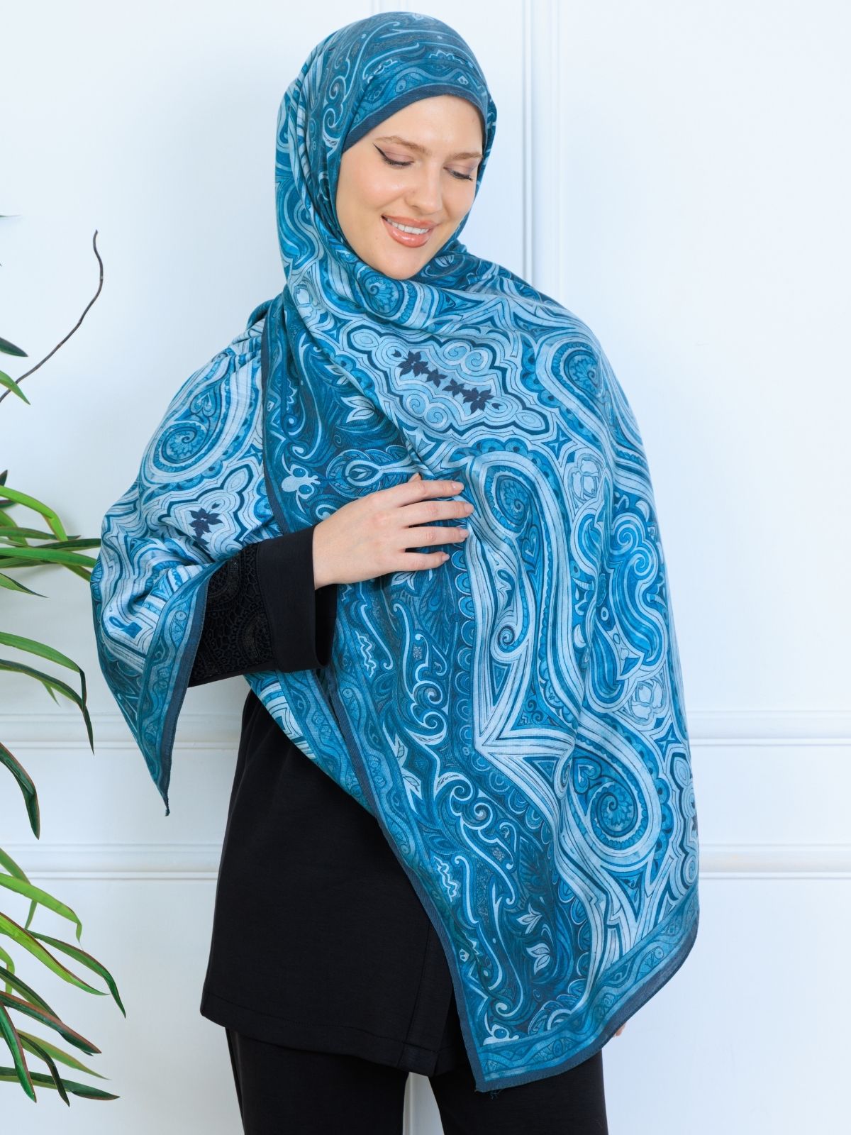 Mirşah Desen Şal 469-021 - V-1 - Gök Mavi