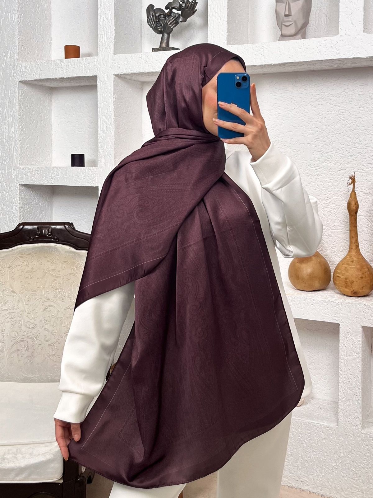 Nisyan Vual İpek Şal-901465-Acıkahve - Görsel 2