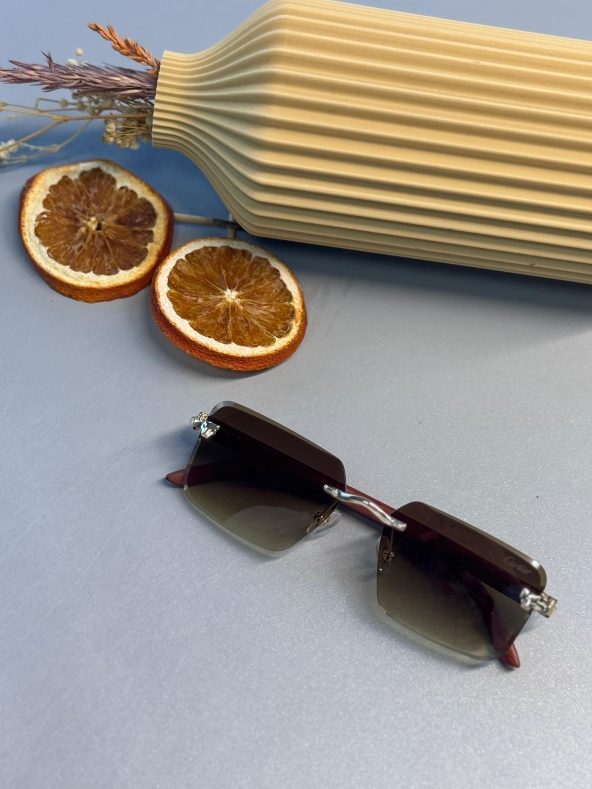 Cartier Santos Rimless Güneş Gözlüğü-Kahve degrade