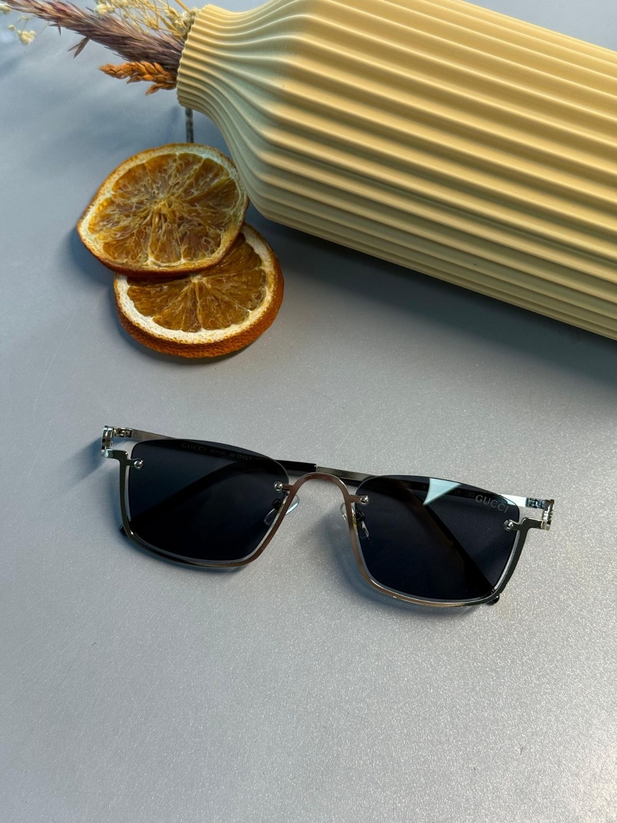 Gucci Metal Çerçeve Kare Gümüş Kadın Güneş Gözlüğü - Siyah