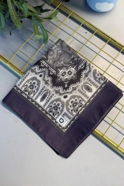 Retro Desen Pamuk Soft Eşarp 27092 - Morcivert