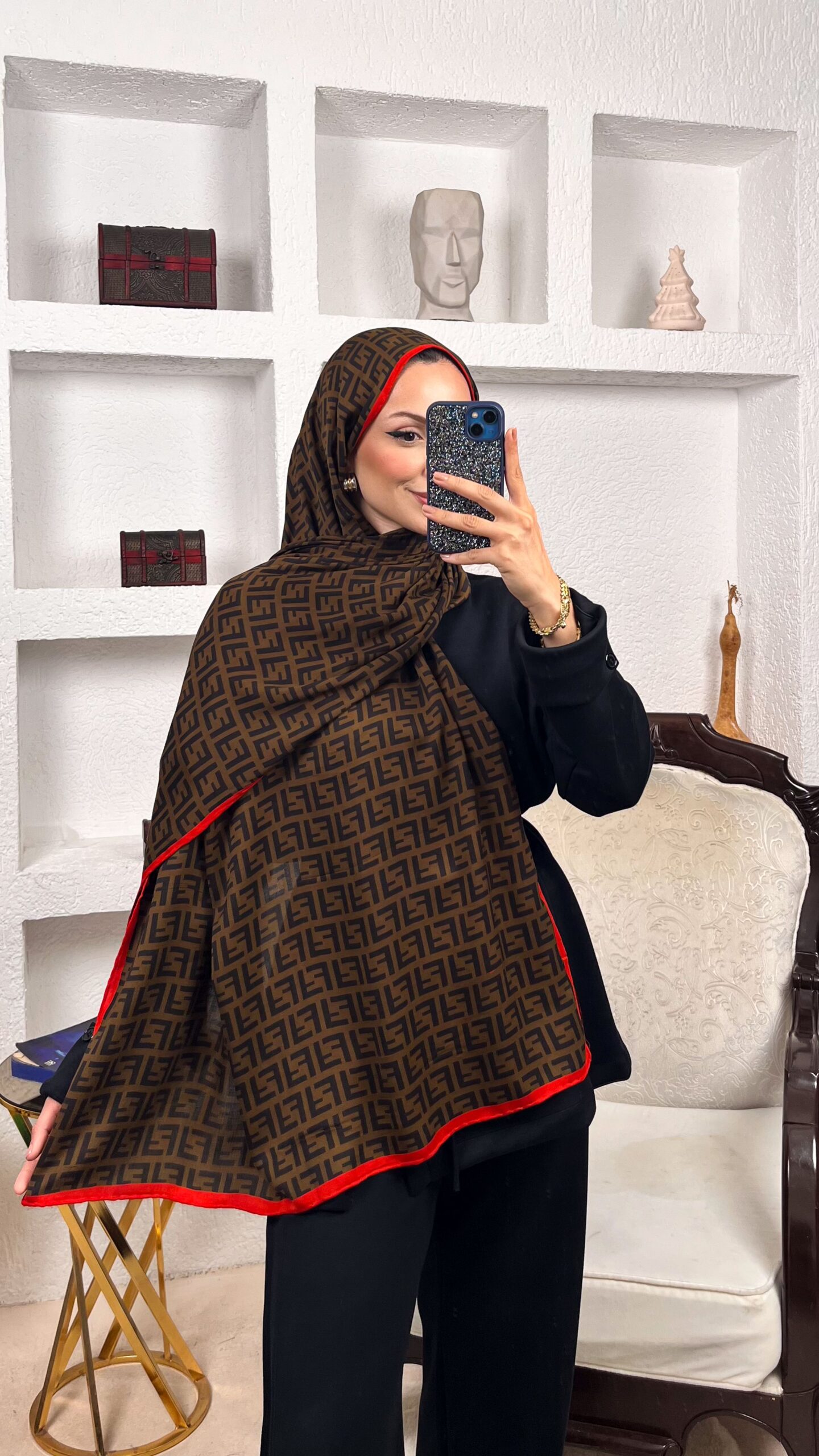 İTHAL A+ Fendi Yün İpek Çift Taraflı Marka Şal 87478 - Bordo Biyeli