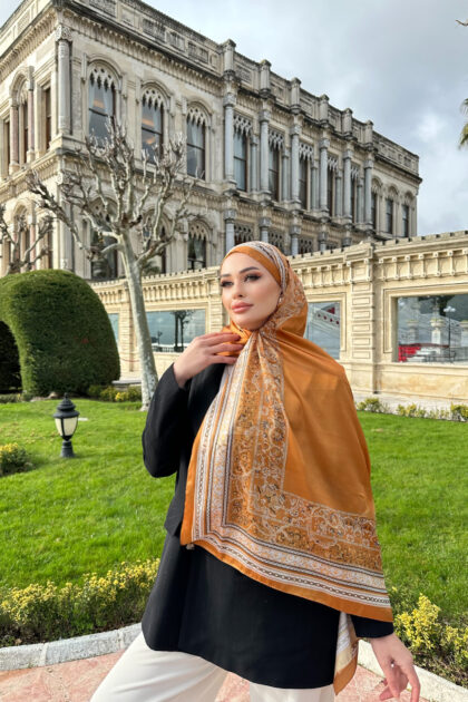 Çini Rüyası Vual İpek Şal 10101 - Hardal