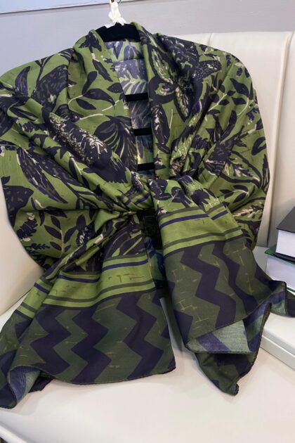 Etnik Desenli Etro Pamuk Soft Şal - 893250 - Yeşil Siyah
