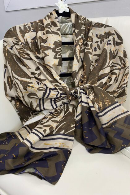 Etnik Desenli Etro Pamuk Soft Şal - 893250 - Yeşil Ekru