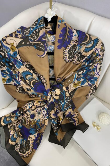 Etro Çiçek Desen Pamuk soft Şal - 433240 - Camel-Siyah