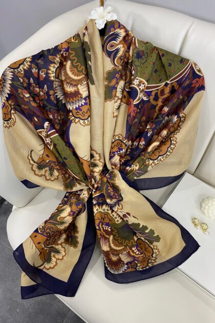 Etro Çiçek Desen Pamuk soft Şal - 433240 - Sütlü kahve