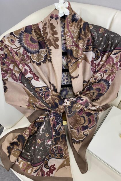 Etro Çiçek Desen Pamuk soft Şal - 433240 - Açık Kahve