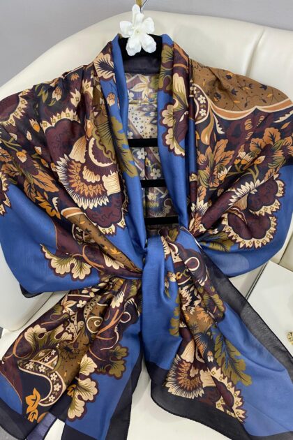 Etro Çiçek Desen Pamuk soft Şal - 433240 - Lacivert-mavi