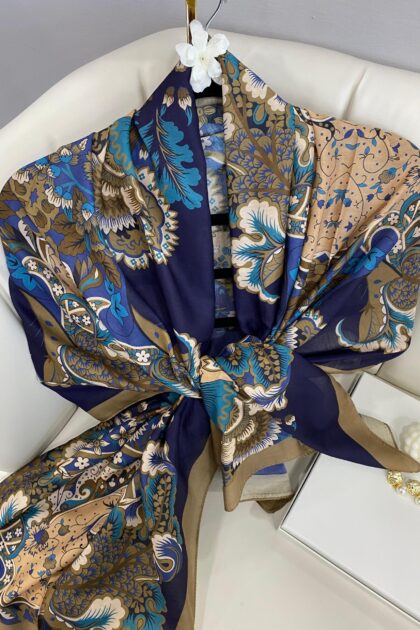 Etro Çiçek Desen Pamuk soft Şal - 433240 - Lacivert-Vizon