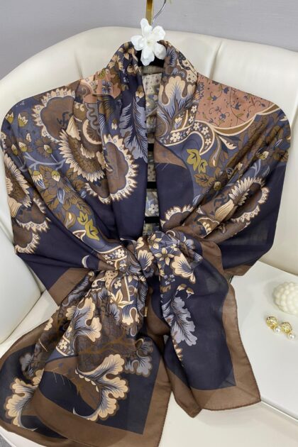 Etro Çiçek Desen Pamuk soft Şal - 433240 - Kahve-Siyah
