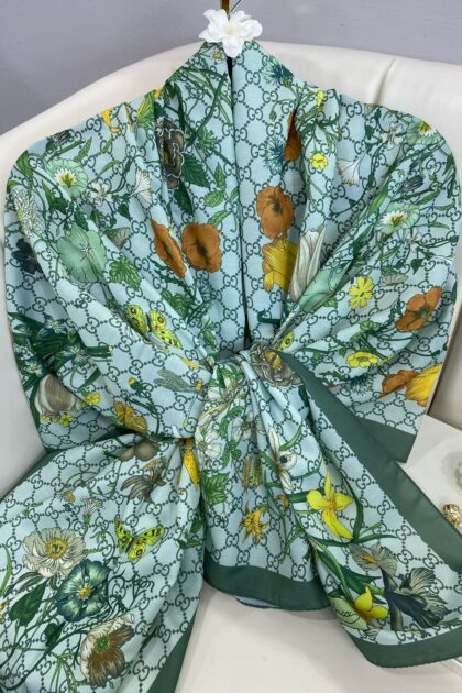Gucci Çiçek Desen Pamuk Soft Şal 65355 - Mint