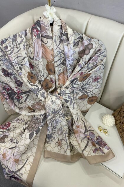 Gucci Çiçek Desen Pamuk Soft Şal 65355 - Bej