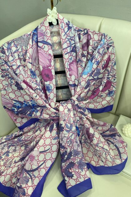 Gucci Çiçek Desen Pamuk Soft Şal 65355 - Pembe/Mor