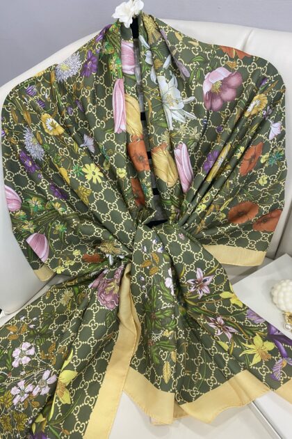 Gucci Çiçek Desen Pamuk Soft Şal 65355 - Haki