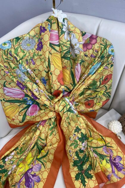 Gucci Çiçek Desen Pamuk Soft Şal 65355 - Sarı