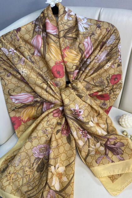 Gucci Çiçek Desen Pamuk Soft Şal 65355 - gold