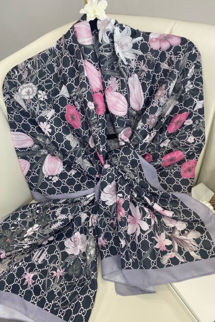 Çiçek Desen Pamuk Soft Şal 65355 - Lila