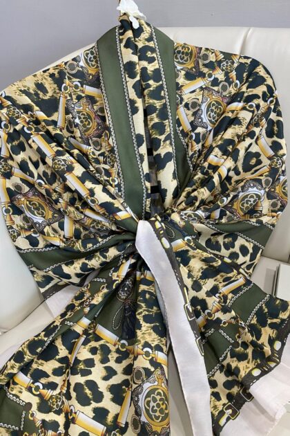 Hermes Leopar Pamuk Soft Şal 65329 - Haki