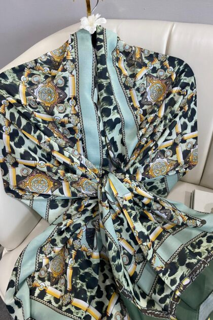 Hermes Leopar Pamuk Soft Şal 65329 - Çağla