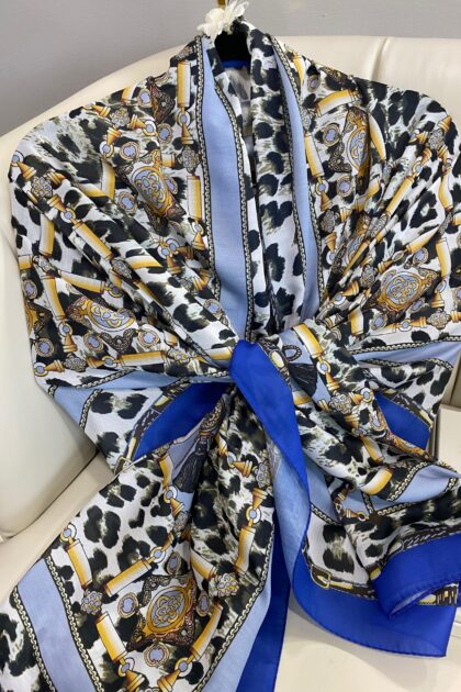 Hermes Leopar Pamuk Soft Şal 65329 - Bebe Mavisi