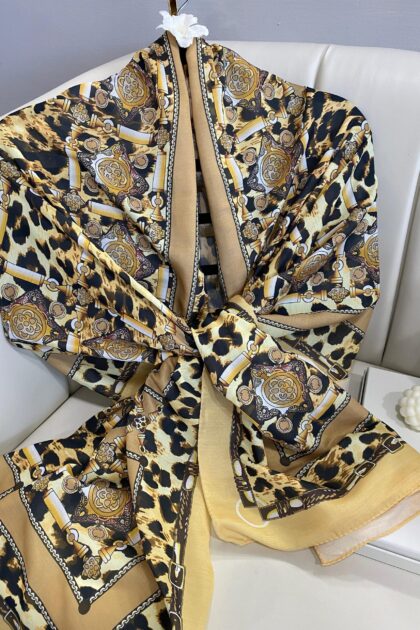 Hermes Leopar Pamuk Soft Şal 65329 - Gold