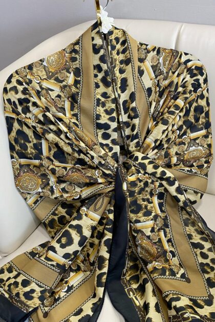 Hermes Leopar Pamuk Soft Şal 65329 - SİYAH-LATTE