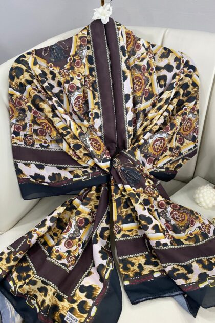 Hermes Leopar Pamuk Soft Şal 65329 - Kahve