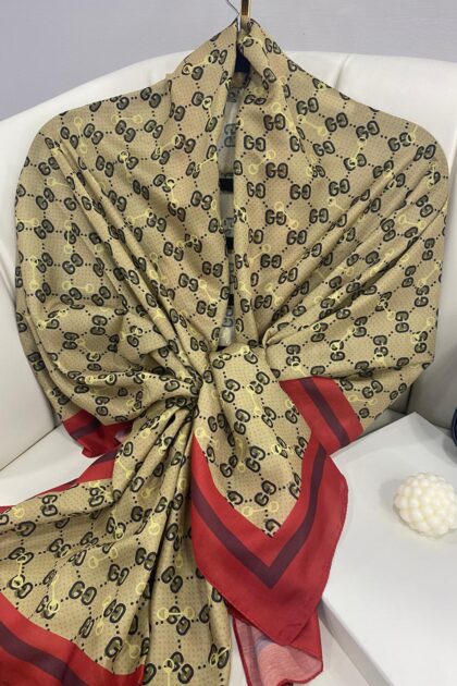 NEW GUCCİ Desen Pamuk İpek Şal-64750- Bordo