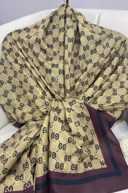 NEW GUCCİ Desen Pamuk İpek Şal-64750- Acı Kahve