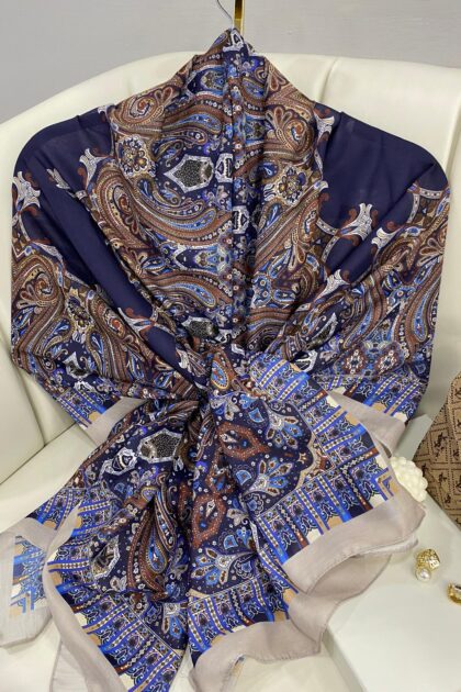Etnik Desen Pamuk Soft Şal 83926 - Lacivert