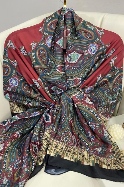 Etnik Desen Pamuk Soft Şal 83926 - Bordo