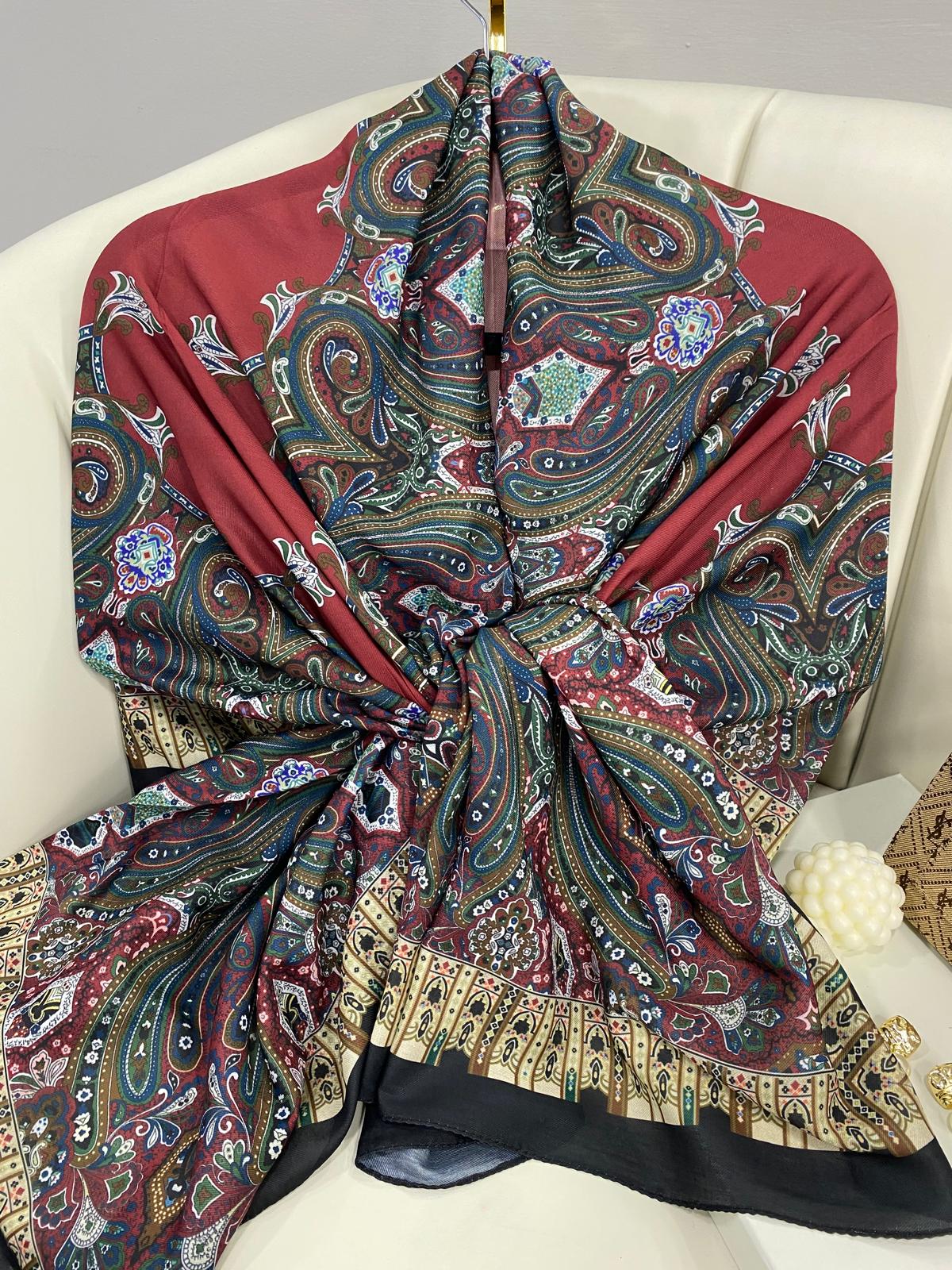 Etnik Desen Pamuk Soft Şal 83926 - Bordo