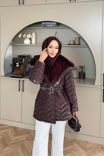 Pena Kürk Yaka Detaylı Mont DŞ100285 - Bordo