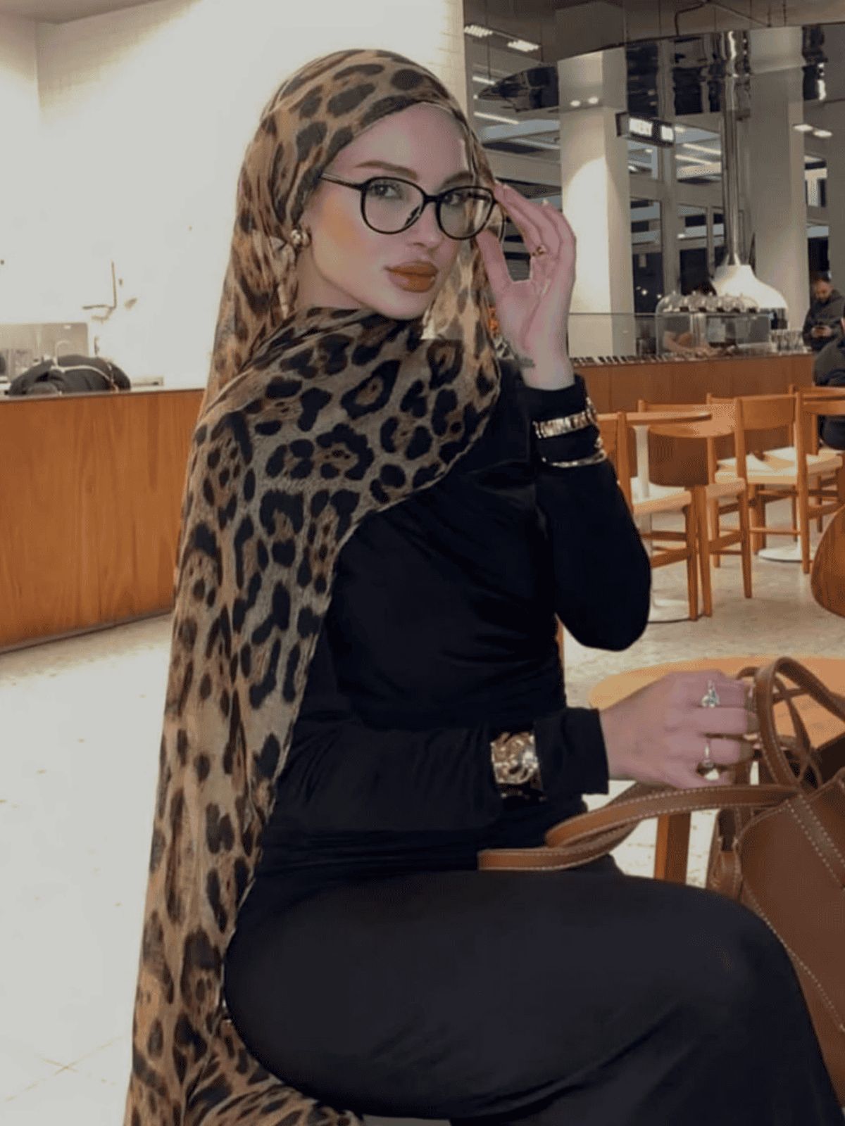 Leopar Pamuk Vual Şal- Kahve