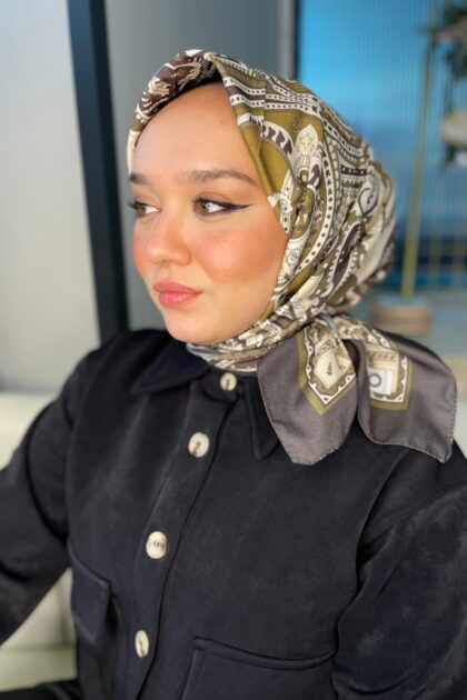 Retro Desen Pamuk Soft Eşarp 27092 - Camel