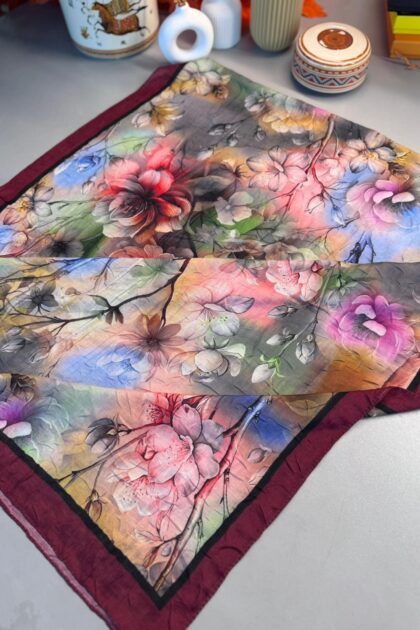 Flowers Kraş Desenli Şal - ŞL100234- Bordo