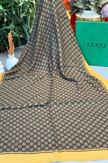 Gucci A Kalite İthal Yün İpek Şal - Hardal-Kahve