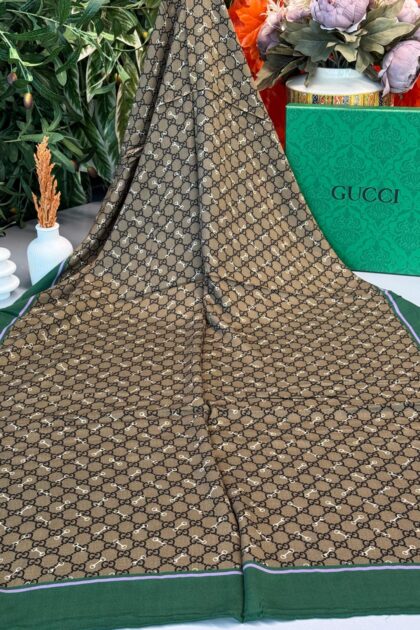 Gucci A Kalite İthal Yün İpek Şal - Yeşil-Mor