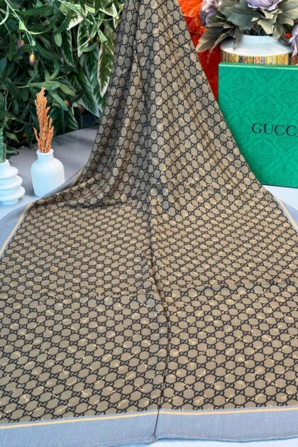Gucci A Kalite İthal Yün İpek Şal - Gri-Hardal