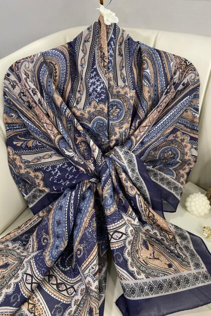 Etro Pamuk İpek Şal 987654-KARAMEL MAVİ
