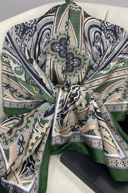 Rüzgar Desen Vual İpek Şal -122336-Zeytin Yeşili