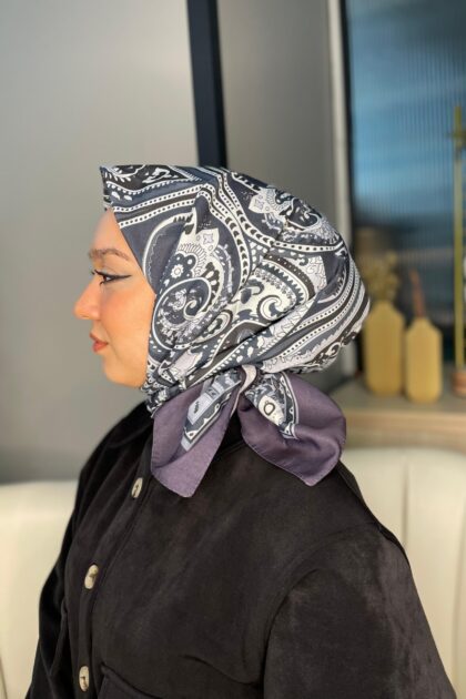 Retro Desen Pamuk Soft Eşarp 27092 -Kurşuni
